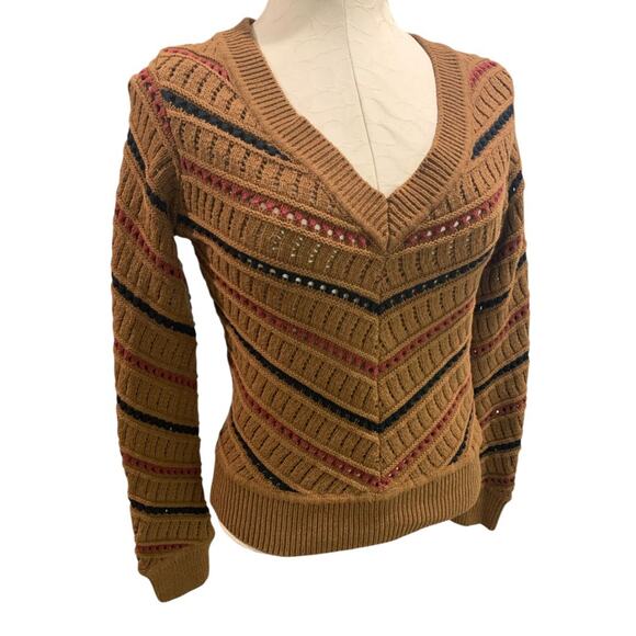 Evereve Sweaters - Size XS Evereve Sawyer Chevron Womens Sweater Brown Mulitcolor V-neck